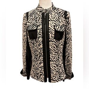 Chico’s Zebra Print Moto-Style Jacket Black White Size 1 Medium EUC